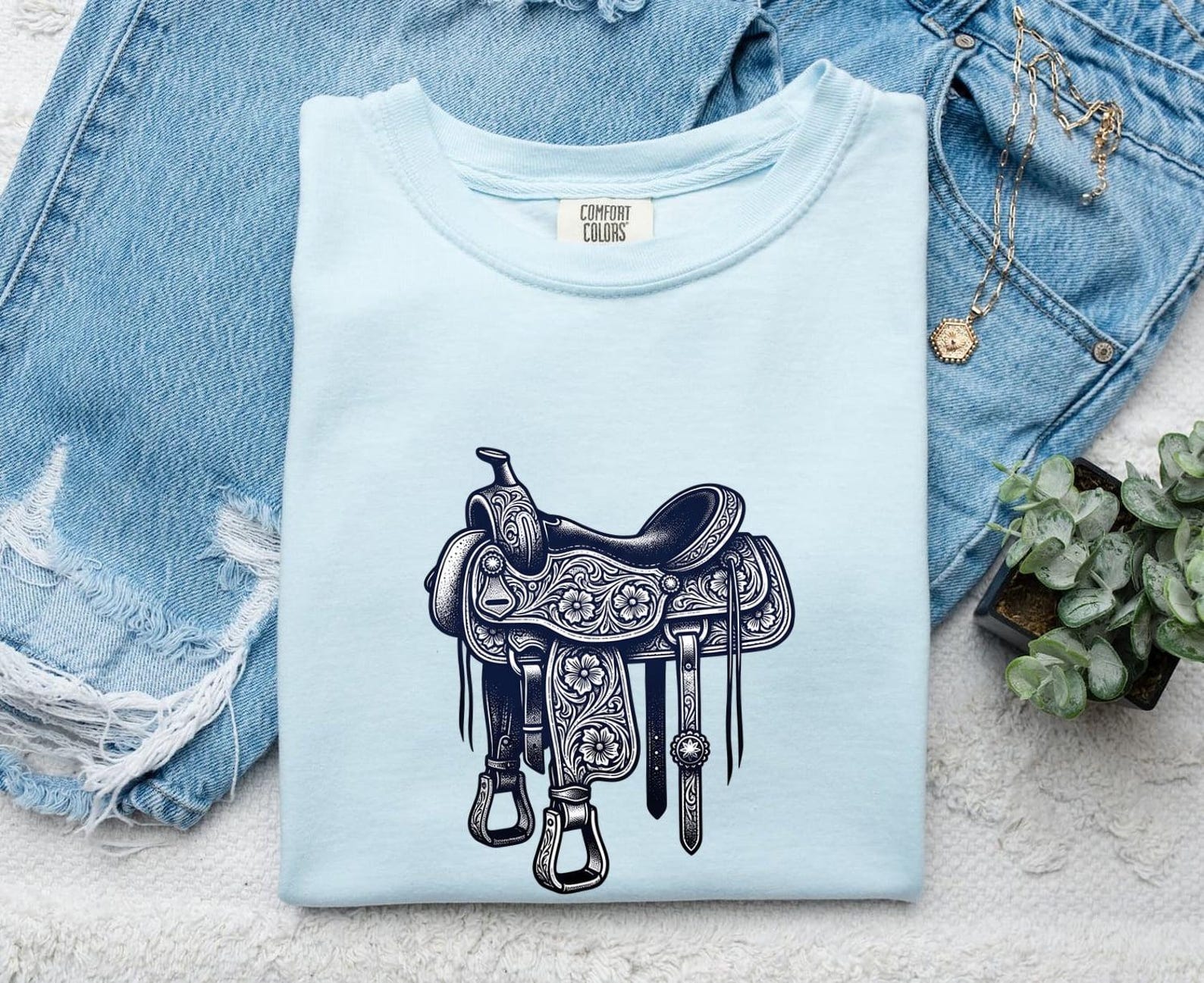Ranch Saddle Shirt Cowgirl Cowboy Gift Women Classic Tee Western Saddle T-Shirt Rodeo Fan Vintage Tshirt Cowboy Graphic Ink Drawing Floral 3XL