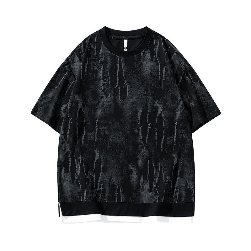 Kunhai Pengyun Men's Trendy Fake Two-Piece Summer T-Shirt with Personality Print