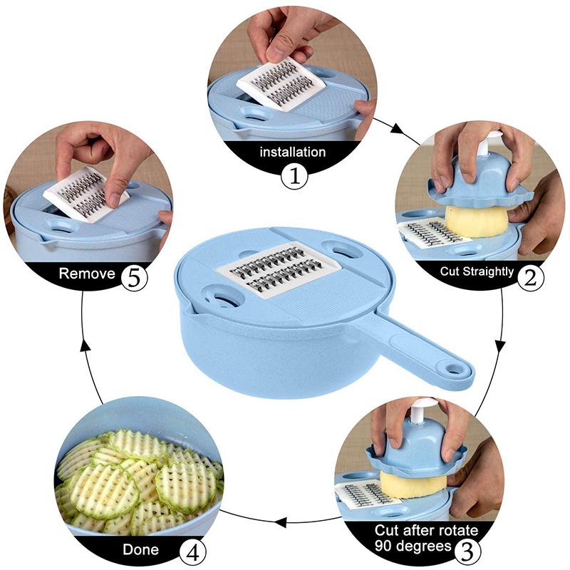 Mandoline Slicer Cutter Chopper Vegetable Cutter Grater Round Kitchen Multifunction Shred Grater Fruit Peeler Wash Leaking Basin
