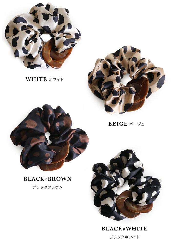 JewelVOX Scrunchie Hair Leopard Animal with Tortoiseshell Single Adult Size Women's Accessory, Print, Print, Charm, Wide, (White)