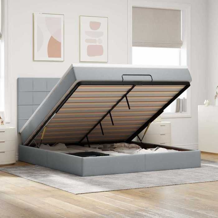 VidaXL Ottoman Bed Frames and Mattress Light Grey 180x200 Cm Fabric 3313175