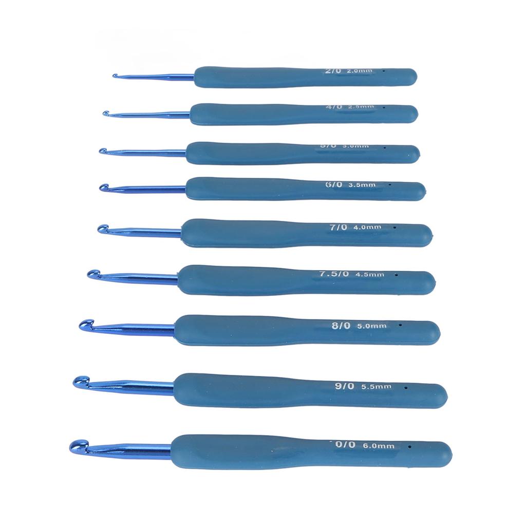 9PCS Set Crochet Hooks Set Blue Ergonomic Soft Grip Crochet Hook Knitting Needle