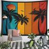 Retro Palm Tree Sunset Silhouette Wall Tapestry Vintage Striped Teal Orange Red Tropical Beach Decor for Bedroom Dorm Living Room Gift