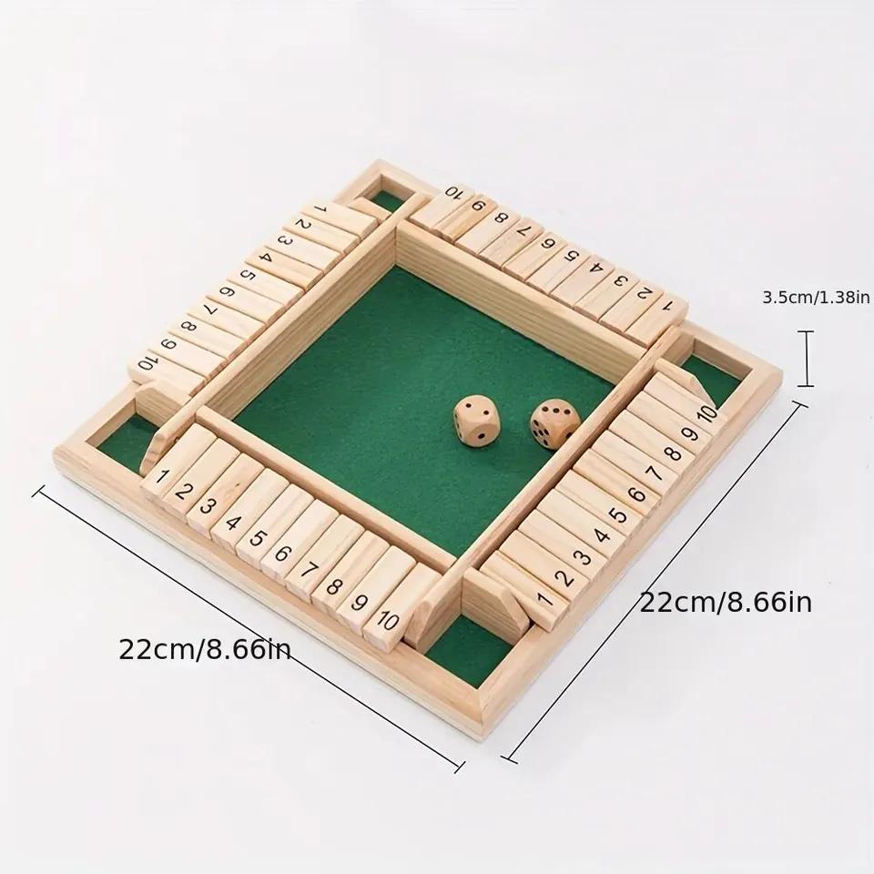 Wooden Game Shut The Box for 4 Players Fun Family Dice Game with Flaps Great for Parent-Child Interaction Fun Party Games