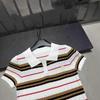 European Striped Knit Lapel Top - Spring Collection, Short Sleeve, Casual and Versatile.