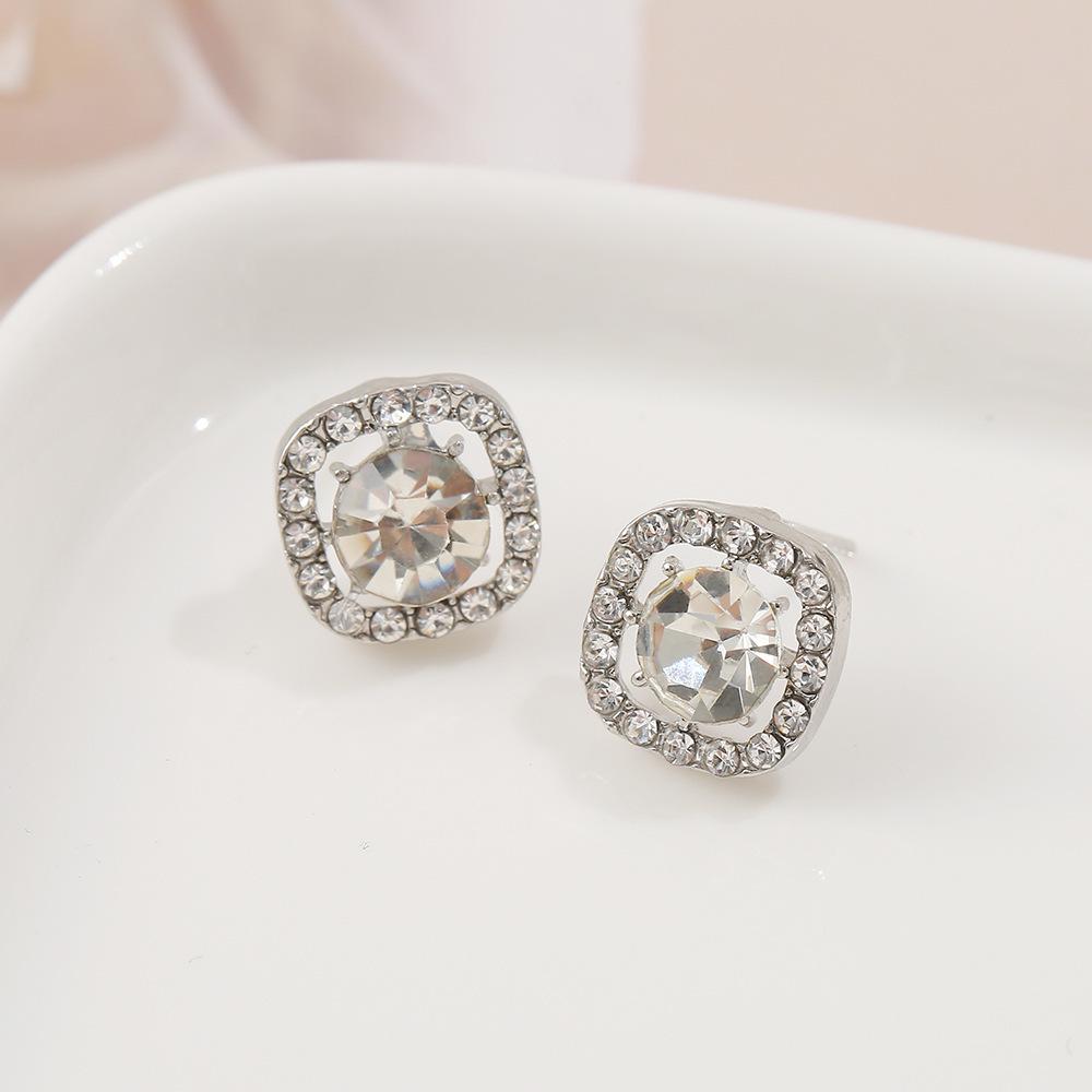 High-End Sparkling Square Imitation Diamond Stud Earrings