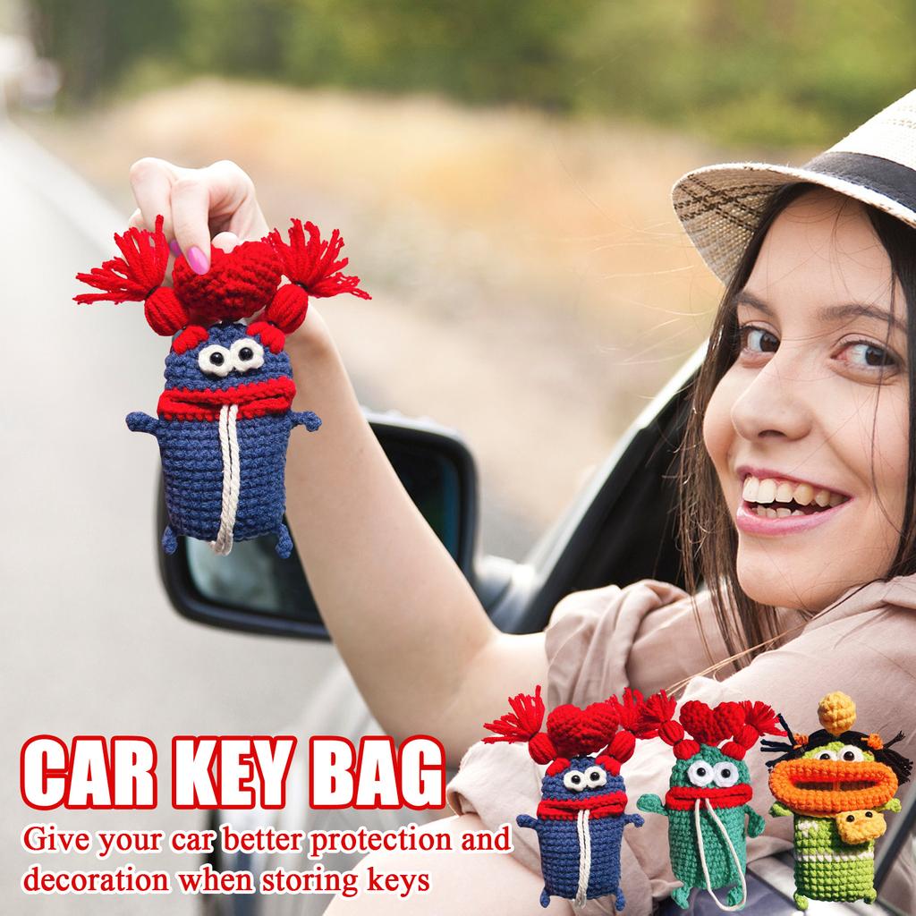 Wurst Lippen Schlüsselanhänger Tasche, Niedliches Cartoon Design, Handgestrickte Auto Schlüsselhülle.