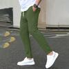 Men Ninth Pants with Side Pockets Slim Fit Drawstring Elastic Waist Solid Color Casual Trousers Commuting Travel Gym Trousers