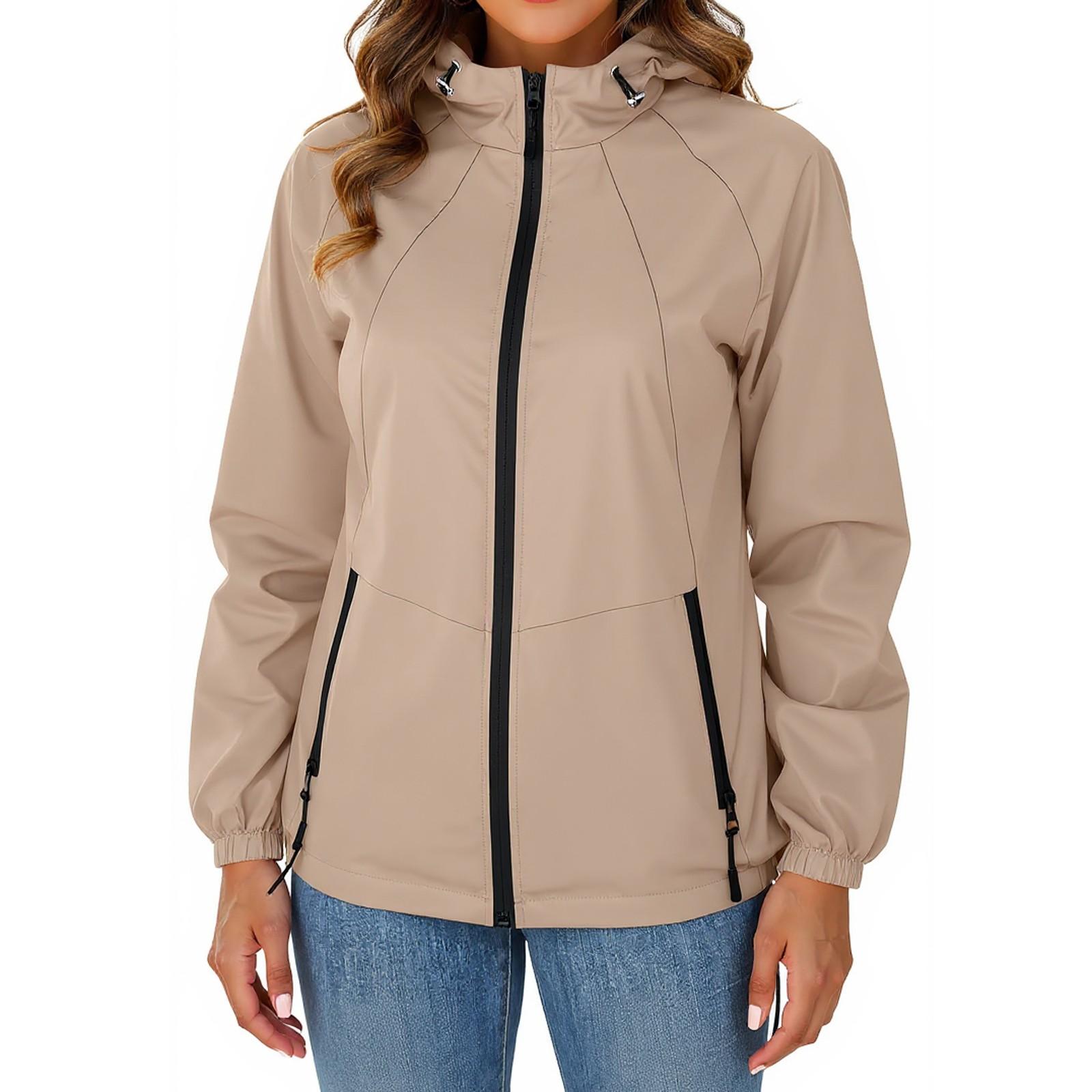 

Куртка женская водонепроницаемая ветровка легкая дождевая куртка с карманами упаковываемая дождевик для женщин с капюшоном XL хаки