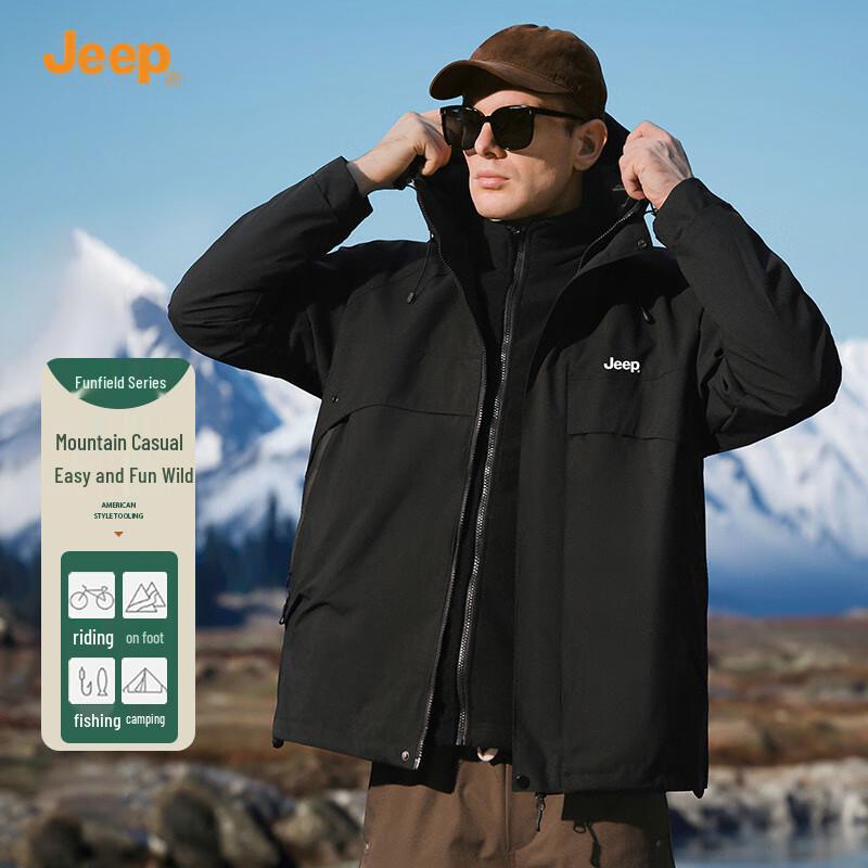 

JEEP Men s 3-in-1 Outdoor Windproof Fleece Lined Jacket L
