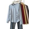 2025 Autumn Pure Cotton Pleated Long Sleeve Korean Style Plus Size Slimming Top