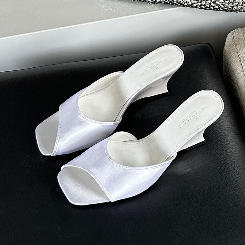 

Fashion Ladies Wedges Slippers Slides Sandals Shoes Female Spring Summer Fashion Shallow Women Heeled Wedges Slippers Shoes Pumps 35 бежевый