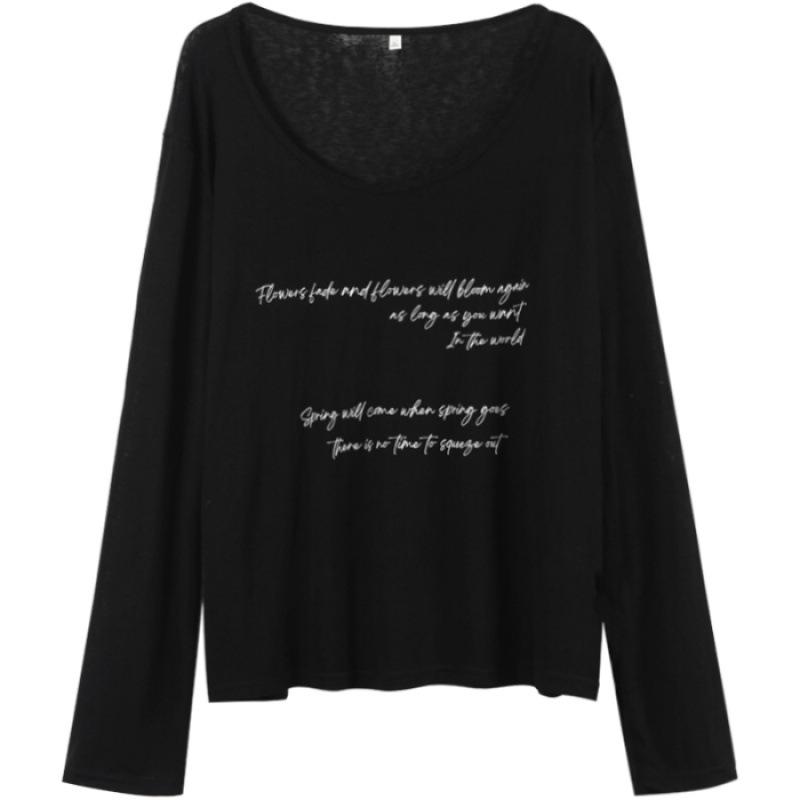 

Черная тонкая бамбуковая футболка с длинным рукавом и принтом в виде букв L