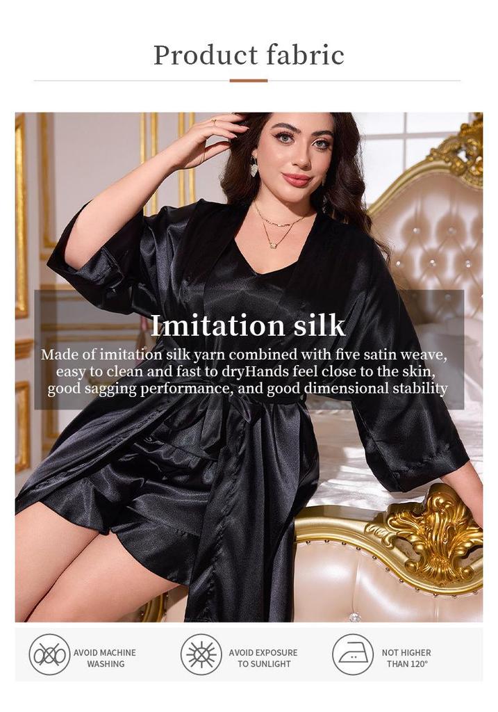 Europäisches Damen-Eisseiden-Pyjama-Set für Frühling/Sommer: Sexy Camisole, Shorts, Morgenmantel und Kleid.