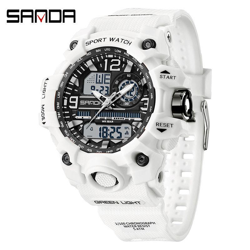 SANDA Women's Trendy LED Dual Display Waterproof Watch with Hourly Chime