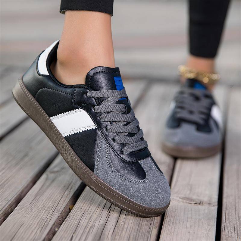 

Fashion Women Sneakers 2025 New Leather Ladies Moral Training Shoes Casual Spring Flat Shoes Men Non Slip Skateboard Shoe Comfortable 36 чёрный