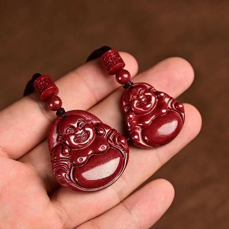 Purple Gold Sand Cinnabar Maitreya Buddha Pendant Necklace, Lucky Big Belly Buddha Amulet for Women
