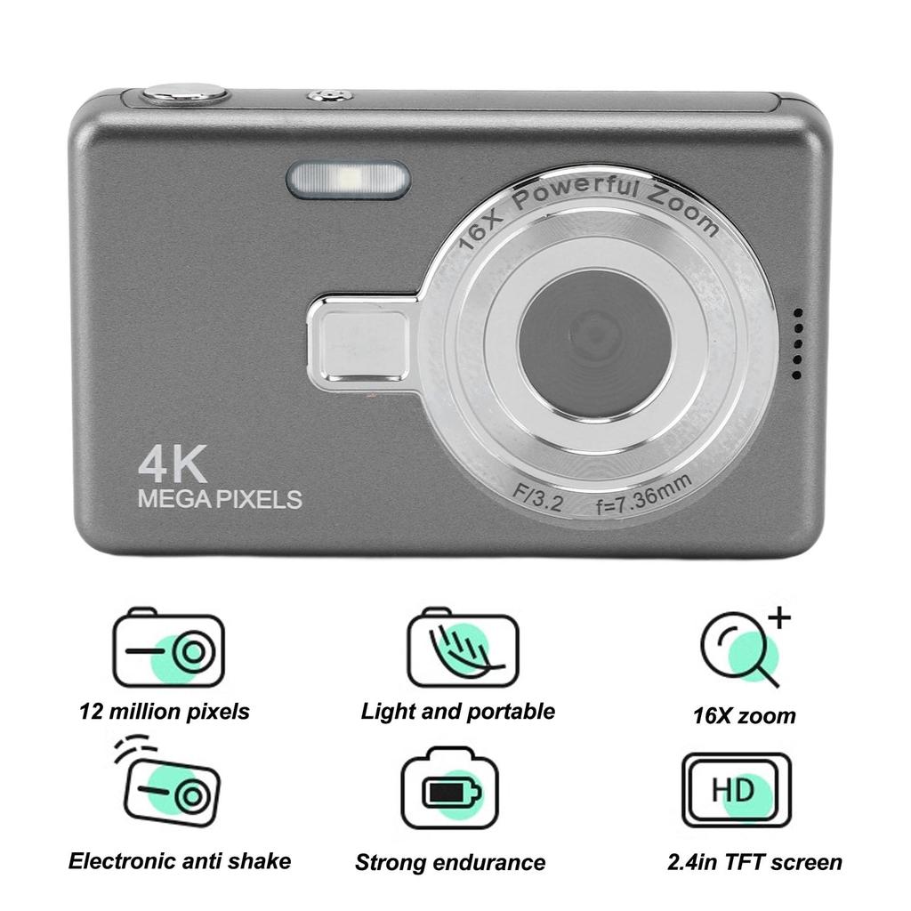 16x Digital Camera, 12MP 1080p Digital Point-and-Shoot Camera for Kids, 16x Zoom, Two 32GB Cards, 2.4-inch TFT Screen, Compact Camera with 16x