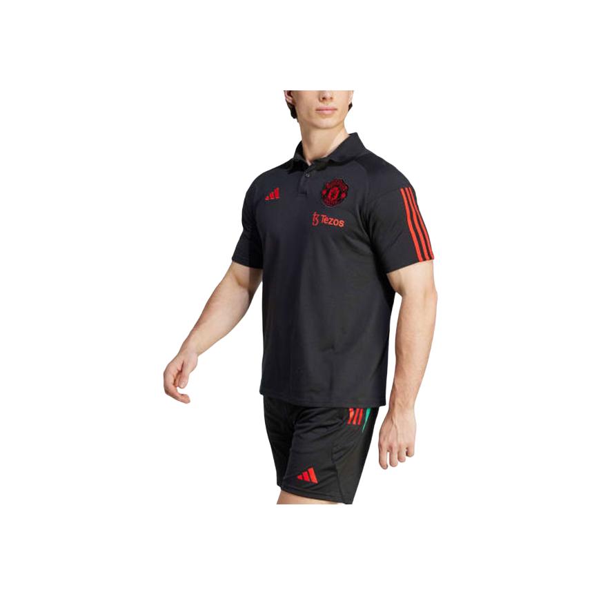 Adidas Manchester United Tiro 23 Striped Logo Football Short Sleeve Polo Shirt Men Polo Shirts Black IM0521