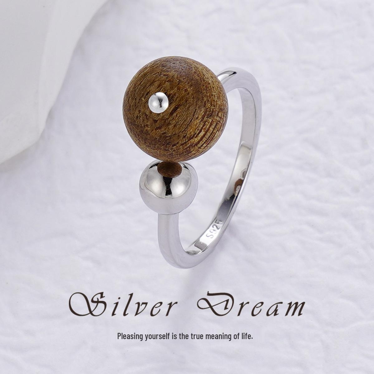 

Кольцо из кинарского агарового дерева из стерлингового серебра - Женские китайские ретро-украшения Adjustable