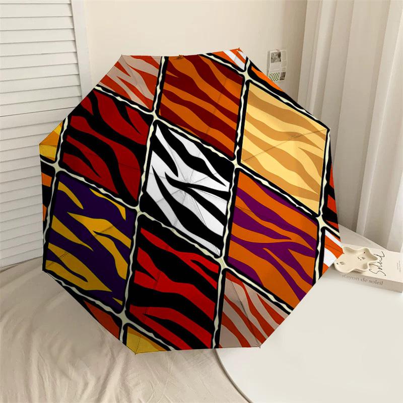 

1PC tiger print zebra stripes Umbrella-8-Rib Reinforced, Automatic Open, Lightweight & Durable, Cute Fashion Accessory for Outdoor-Y0336