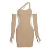 Sexy Pure Sexy Dress Sweet and Spicy Retro Contrast Color Hanging Neck Dress Show Waist Slimming Skirt Sexy Open Shoulder Wrap Hip Skirt