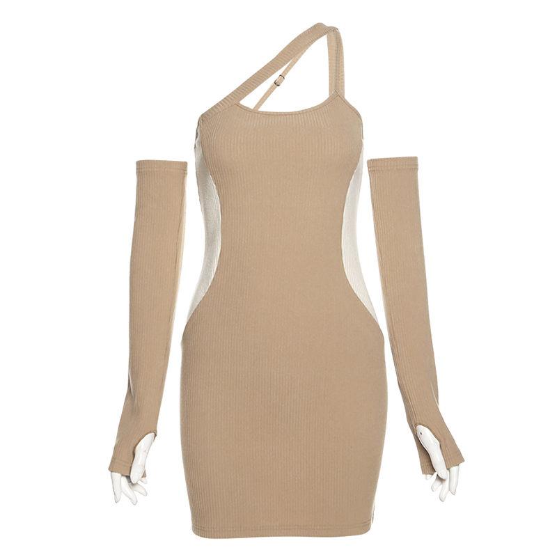 Sexy Pure Sexy Dress Sweet and Spicy Retro Contrast Color Hanging Neck Dress Show Waist Slimming Skirt Sexy Open Shoulder Wrap Hip Skirt