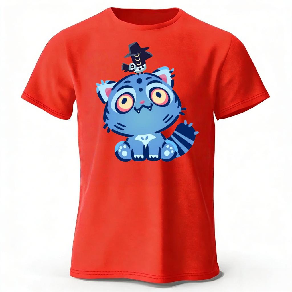 New KPOP Blue Cat Pure Cotton Short Sleeve Summer MenWomen Fashion Daily Street Wear Large Comfortable Soft Casual Tshirt