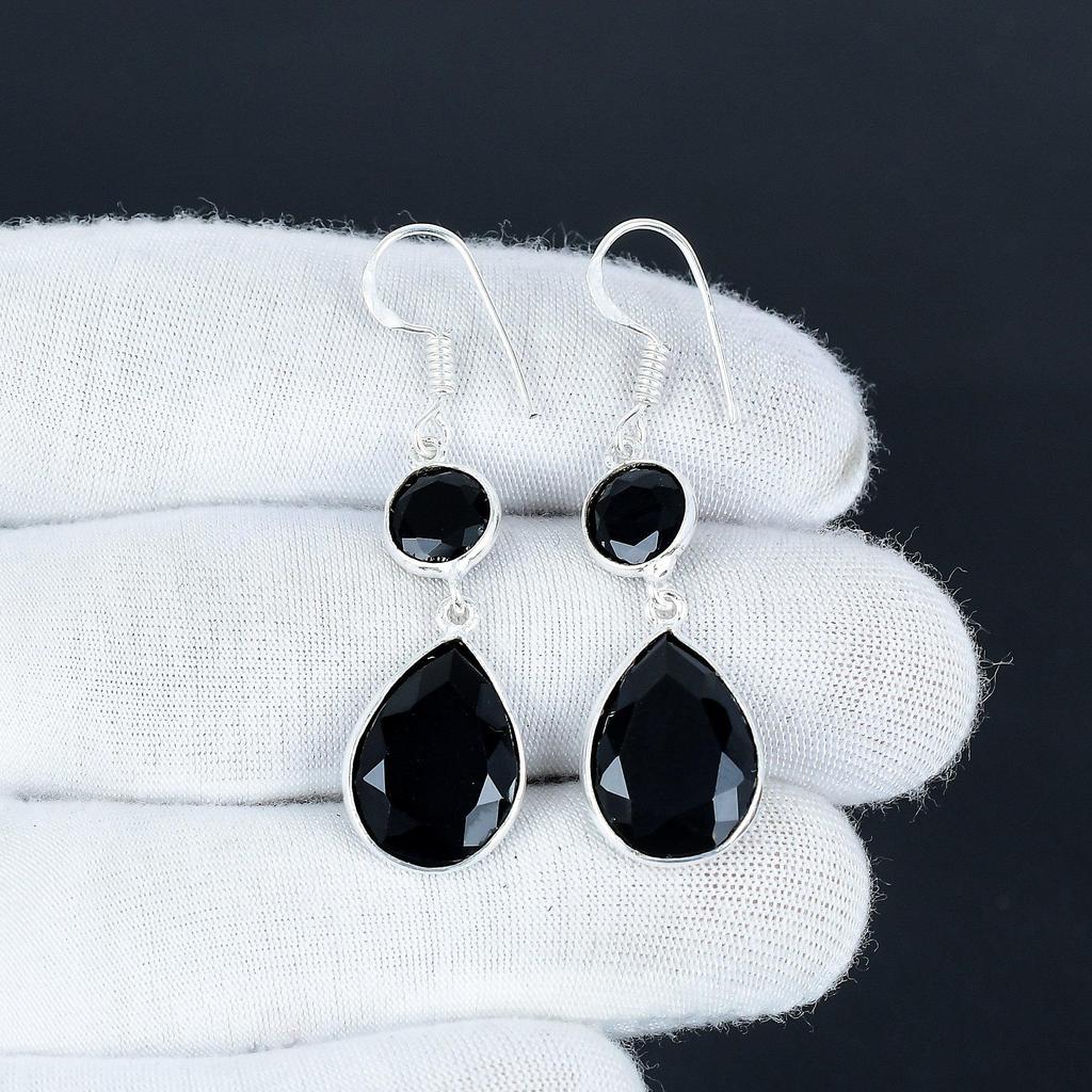 Beautiful Black Spinel Gemstone Earrings, 925 Sterling Silver Earring, Handmade Boho Silver Jewelry Dangle Earrings, Gift For Her