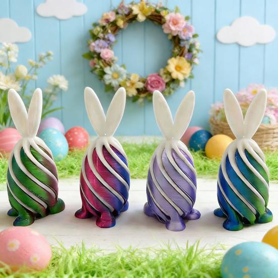 Spiral Kaninöra Ägg Fidget-leksak 3D-printad Påskhare Ägg Spiral Genomgångsskulptur Figur Prydnad för Högtidsparty