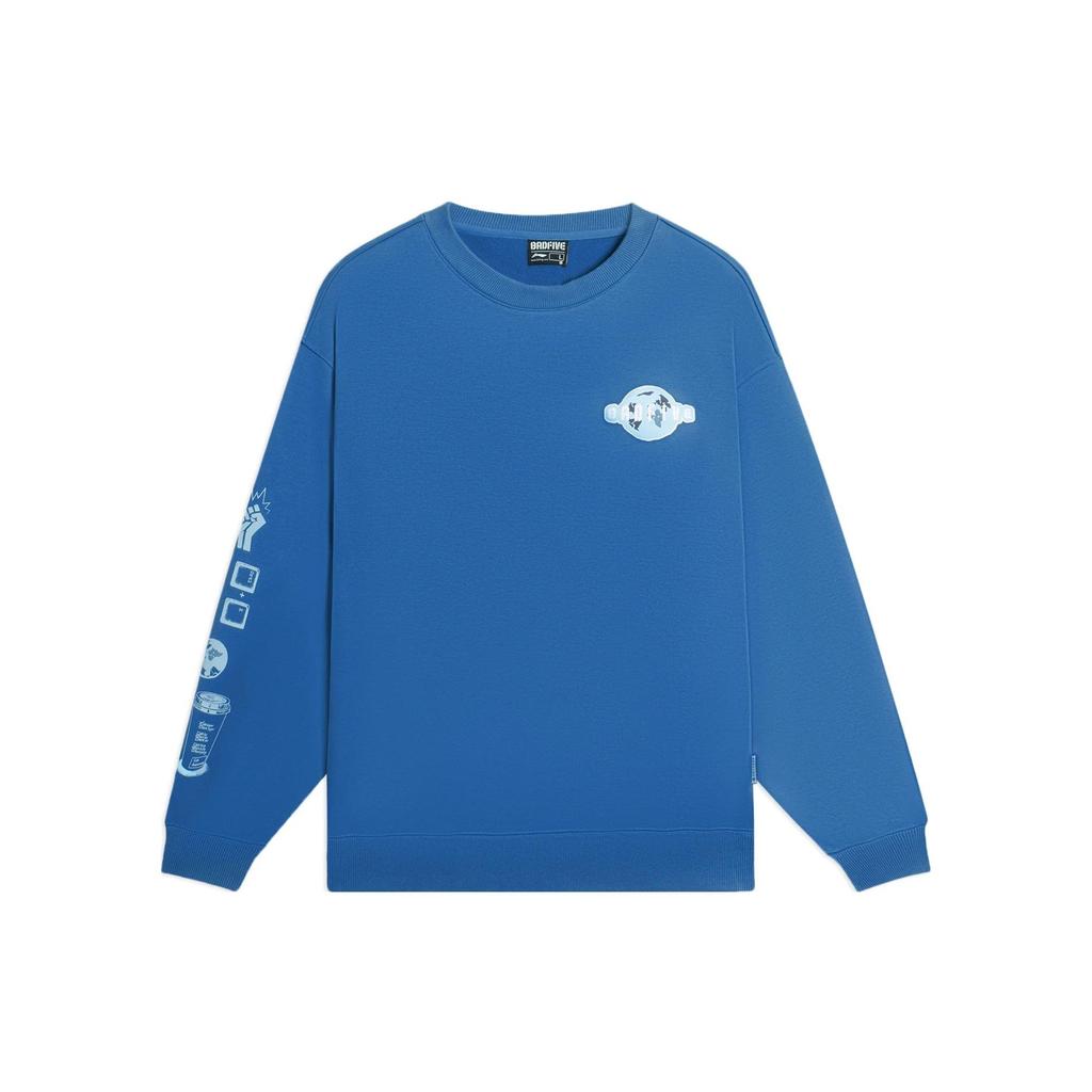 Li-Ning Badfive Logo Print Pullover Sweatshirt Unisex Tops Blue AWDSC01-4