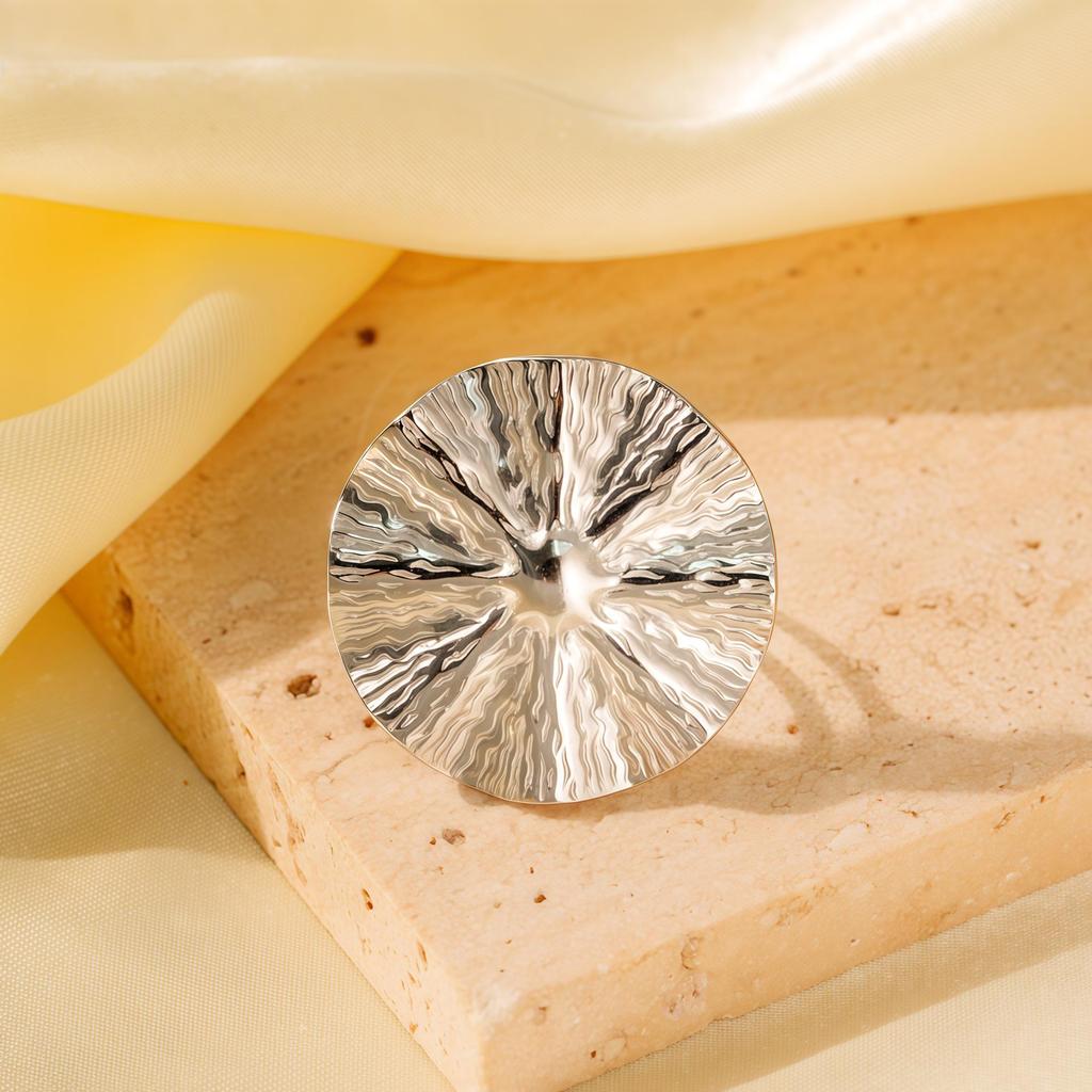 Anello aperto in acciaio inossidabile 304 con motivo a onde d'acqua, elegante, per donna