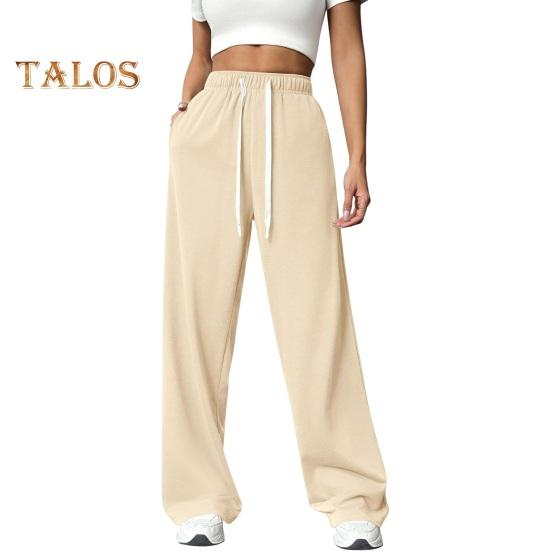 

Женские брюки с эластичной высокой талией, регулируемые на шнурке, прямые широкие брюки с карманами, однотонные повседневные брюки M абрикосовый