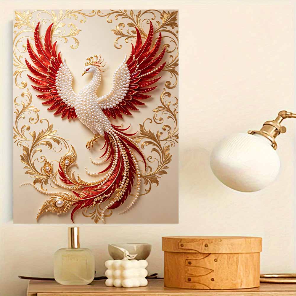 Fai da te Perla Gemma Elegante Uccello Fenice Dorato Perline Brillanti Artigianato Arte Ornamento da Parete per la Casa Semplice Senza Cornice Decorazione per Stanza Moderna Elegante Arte da Parete
