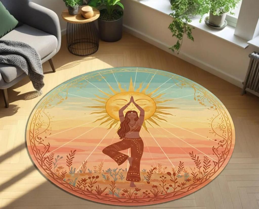 Tappeto rotondo per meditazione yoga, soggiorno, divano, camera da letto, salotto, tavolino, tappeto per esercizi e lettura quotidiani