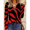 Women's Printed Top with a Zip V-neck and Long Sleeves, Vibrant Print, Comfortable and Machine Washable, Designed with an Atmospheric Style.