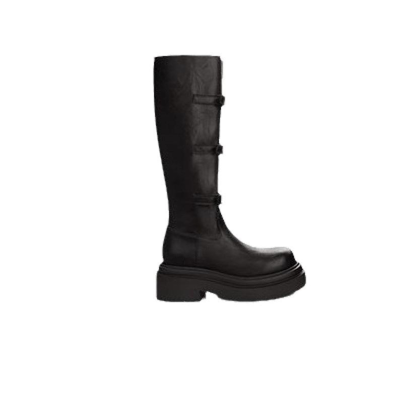 Fashionable belt buckle round head thick-soled versatile short boots knight boots women's autumn and winter