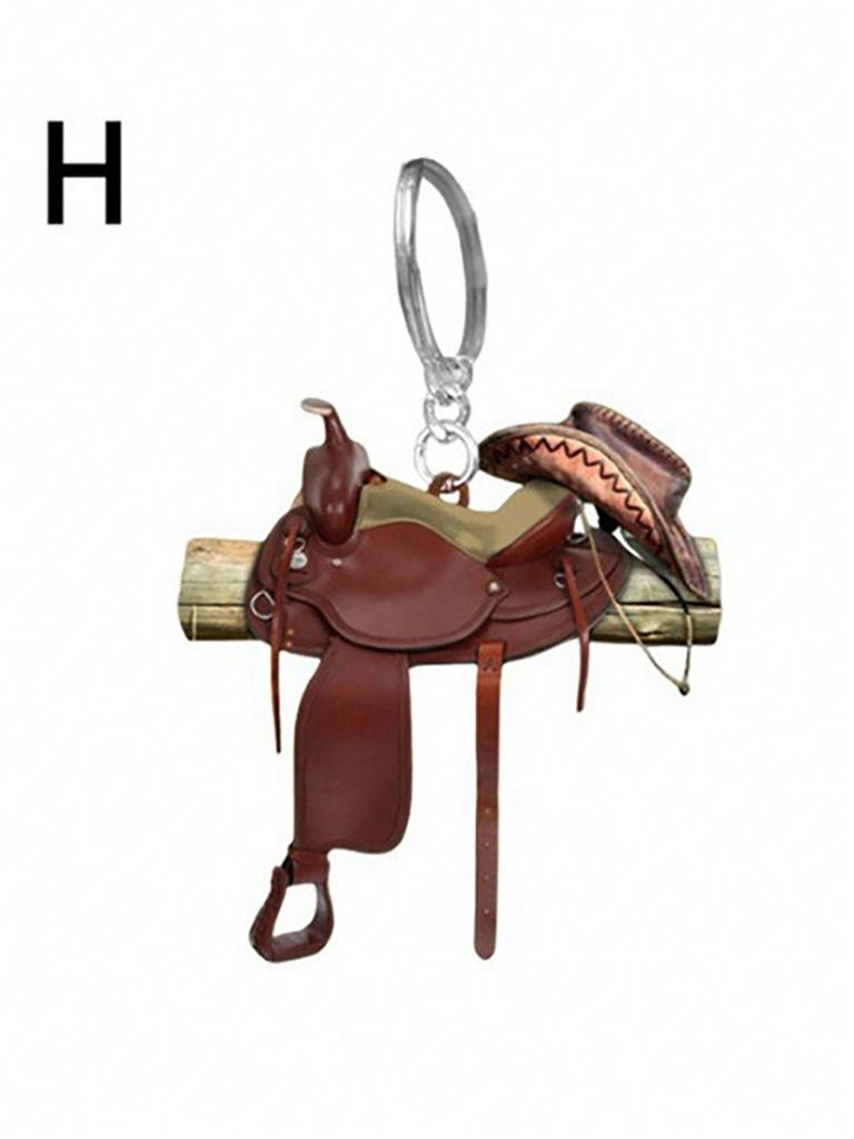 1 Pc Western Cowboy Saddle Acrylic 2D Keychain Pendant Personalized Decoration Universal Men's and Women's Flat Keychain
