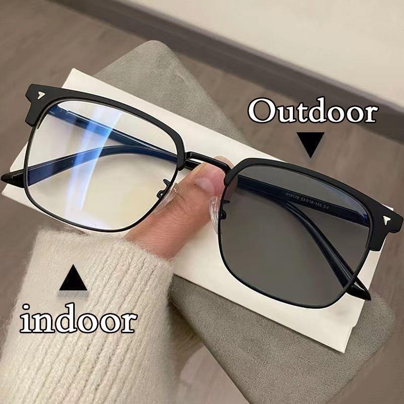 Pochromic Anti Radiation Blue Light Eyeglasses Square Metal Frame Computer Glasses for Women Men Replaceable Lens