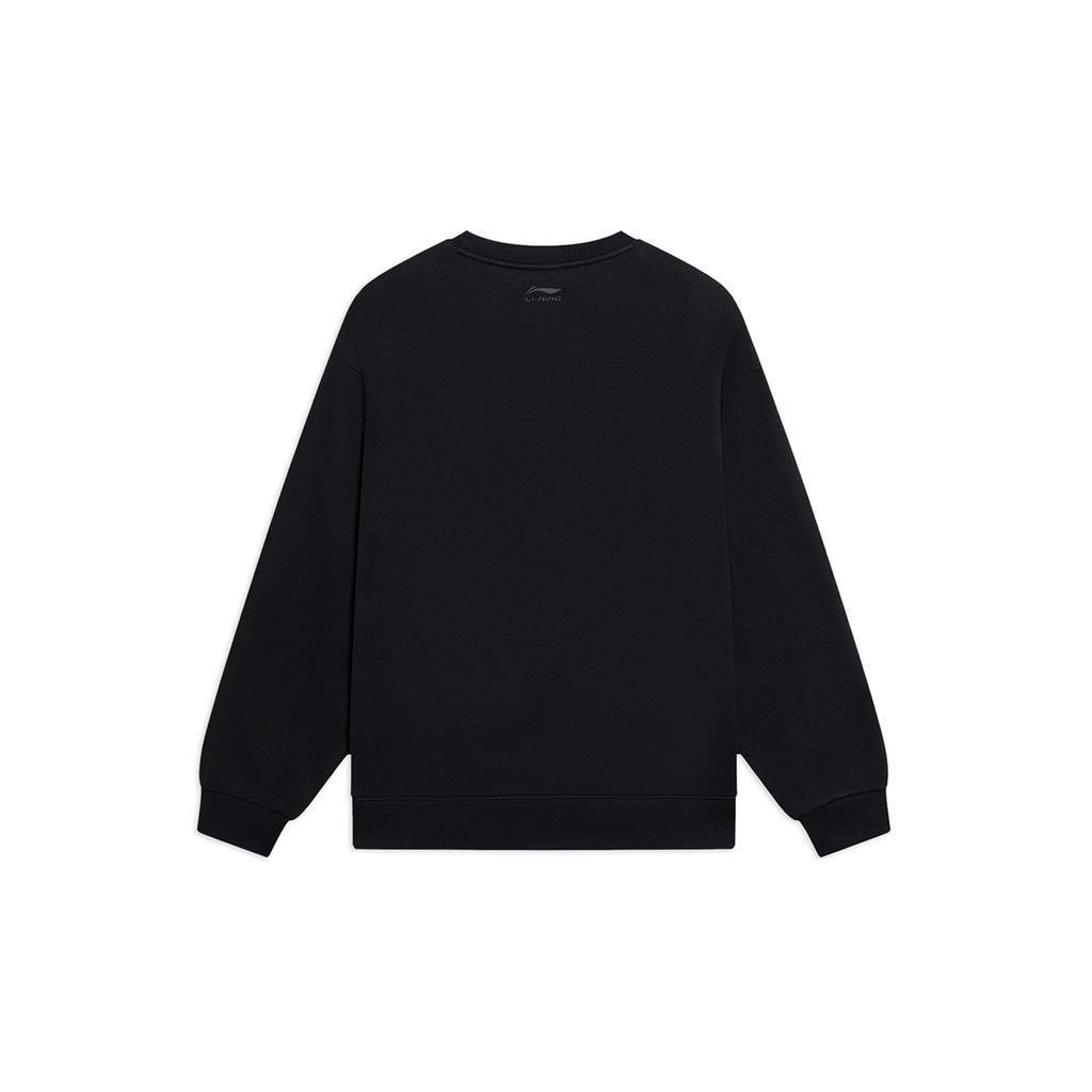 Li-Ning Sports Fashion Series Cartoon Letter Print Fleece-Lined Crew Neck Sweatshirt Unisex Tops Black AWDSG05-2
