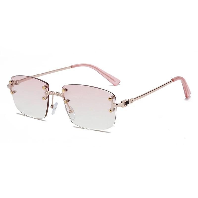 Vintage Rivet Metal Material Rimless Sunglasses Women For Men Square Sun Eyeglasses Punk Luxurious Brand Style Designer Popular Gradient Glasses