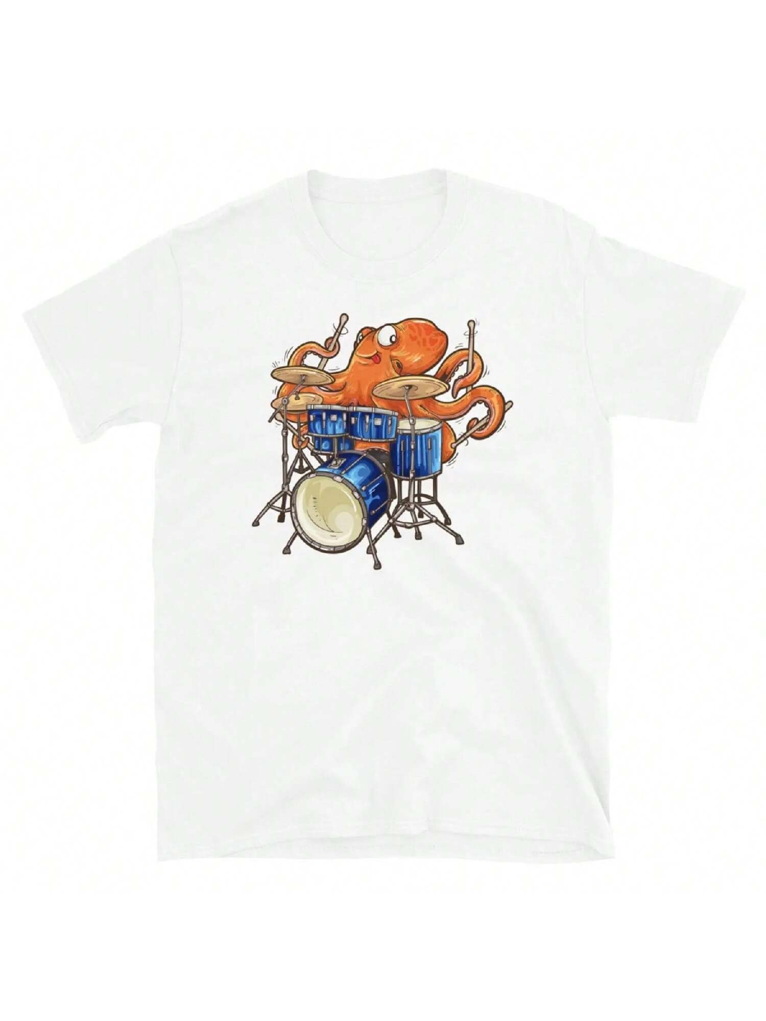 Octopus Playing Drums Rock Band Music Kraken Short Sleeve Unisex T Shirt S