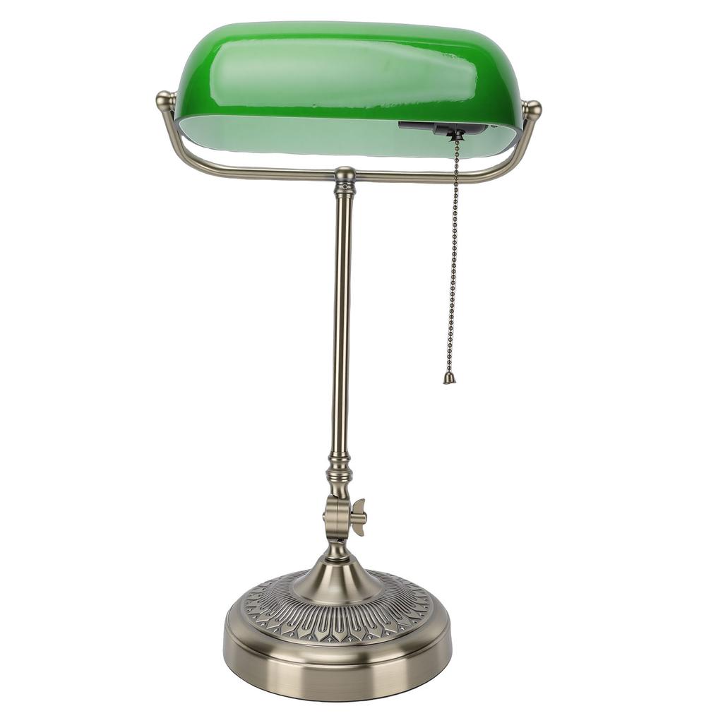 Vintage Desk Lamp Plug In Table Lamp with Green Glass Shade Pull Chain Switch for Home Bedroom Study Room US Plug 110V