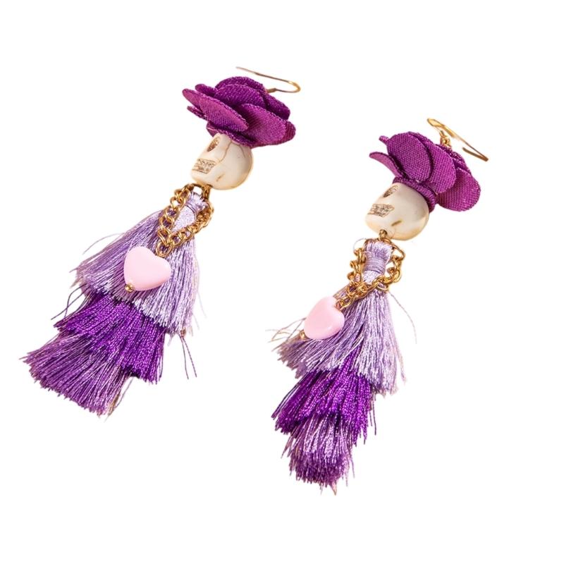 Unique Gothic Skeleton Earrings Bohemian Tassels Jewelry for Women Portable Ethnic Party Wear