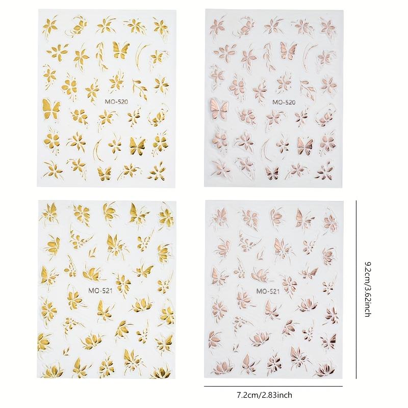 1pc Luxury Golden & Rose Golden Embossed Stickers - Floral Butterfly & Leaf Design, Self-Adhesive Plastic Nail Art Decals for Summer Nail Decor