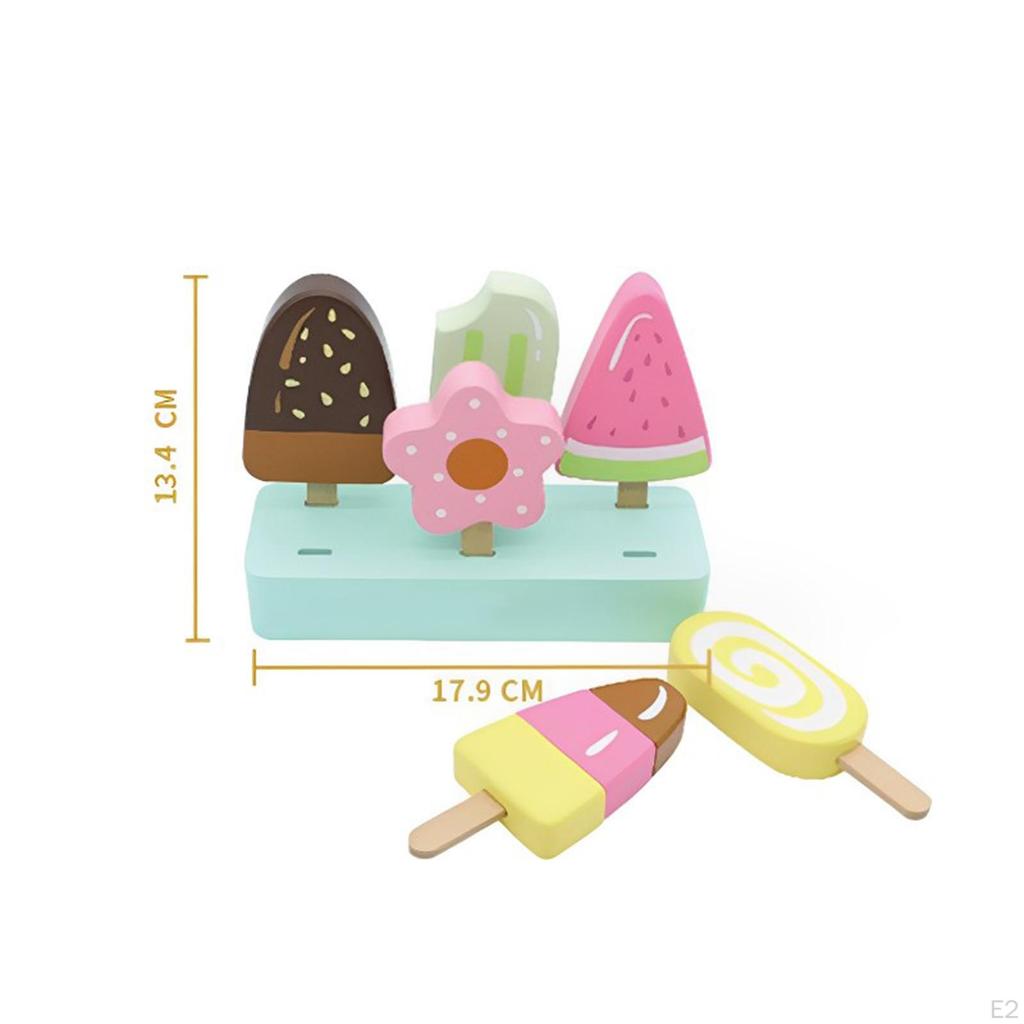 Ice Cream Toy Popsicle Education Toys Wooden Fake Pretend Play for Girls Boys Kids