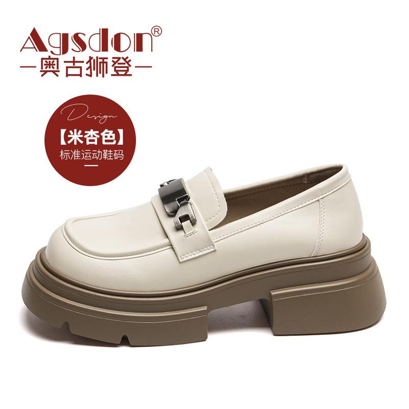 Augustine platform loafers women's 2025 spring and autumn new retro British style small leather shoes black thick heel single shoes