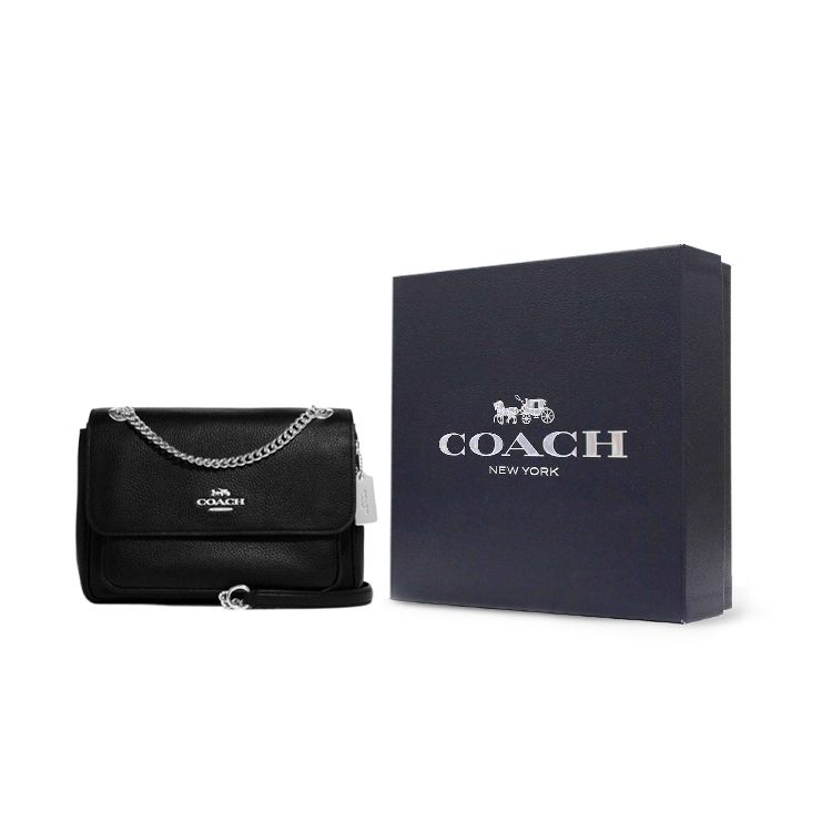 Coach Klare 25 Solid Color Buckle Flap Chain Leather Crossbody Shoulder Bag Medium Women Bags Black CC353-SVDTV