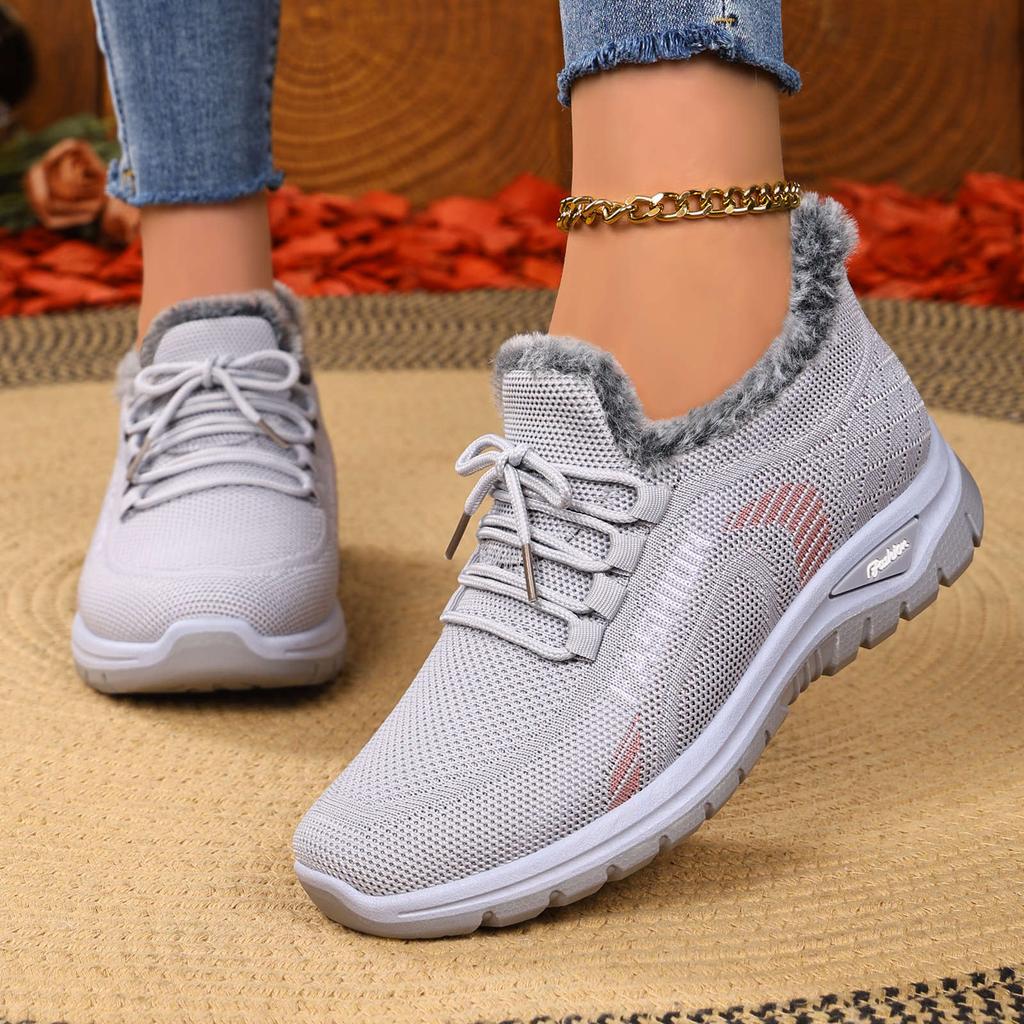 Women's Winter Snow Boots, Fuzzy Lined Plush Collar Knit Sneaker-Style Boots, Non-Slip Soft Sole Comfortable Shoes for Snowy Days