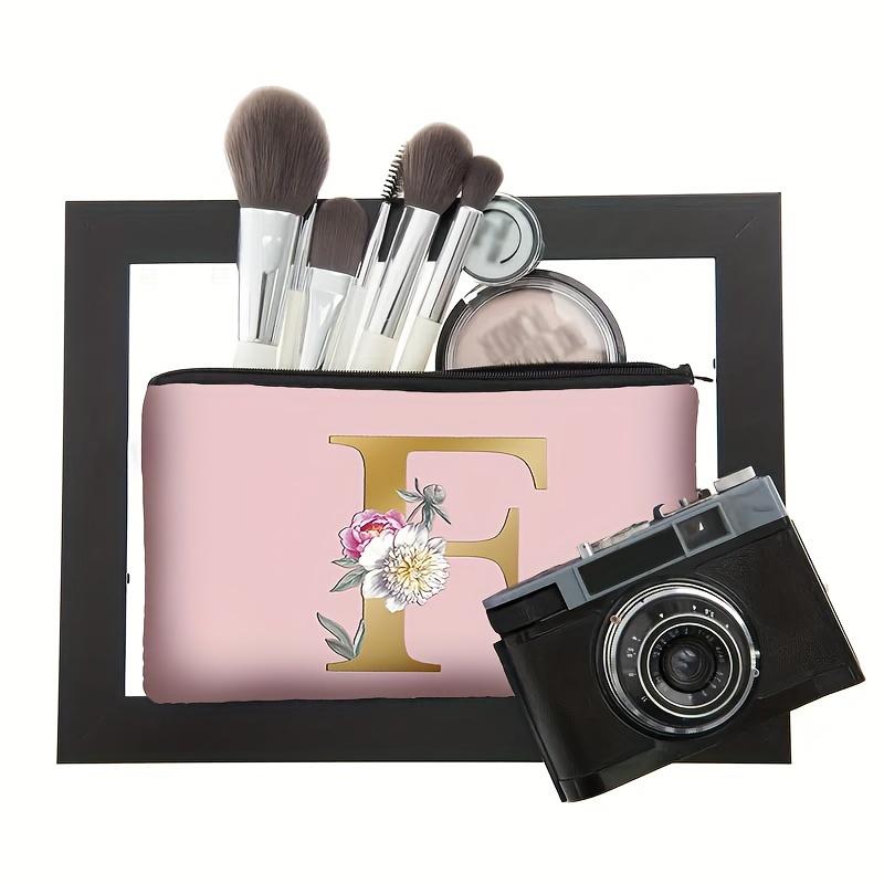 Flower  Letter Print Zipper Storage Bag  Lightweight Versatile Pouch Trendy Clutch Bag